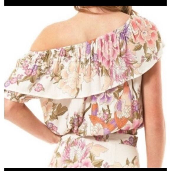 Spell Floral Off-Shoulder Blouse - Pink, Purple, Cream - Picture 2 of 6